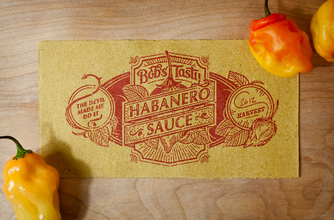 habanero  lettering  Rubber Stamp hot sauce