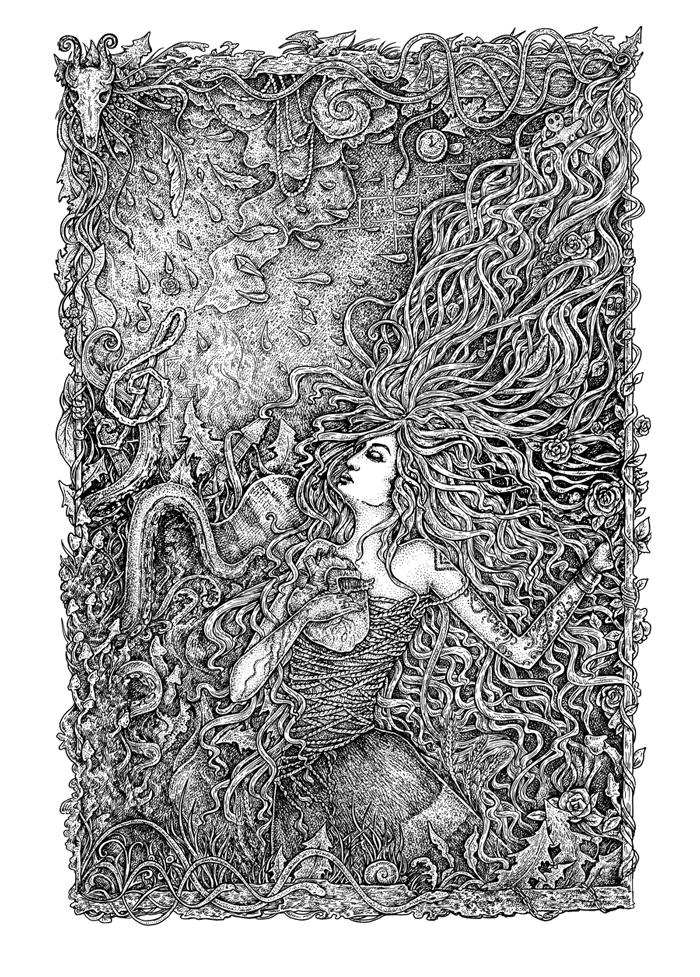 woman girl Musical art artwork black and white ink hand drawn Emotional inspiration inspirational creative vintage design