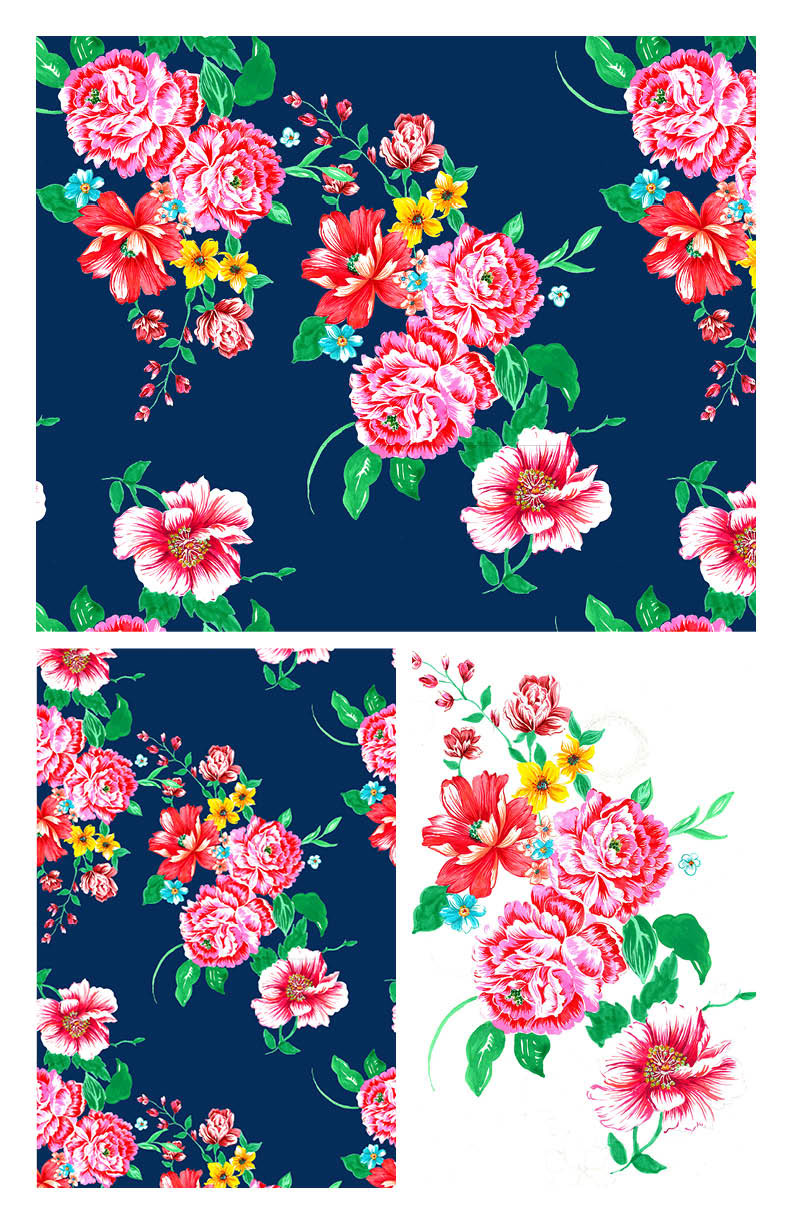 floral pattern print textile repeat graphic Nature Ethnic fabric gouache watercolor photoshop surface design Surface Pattern