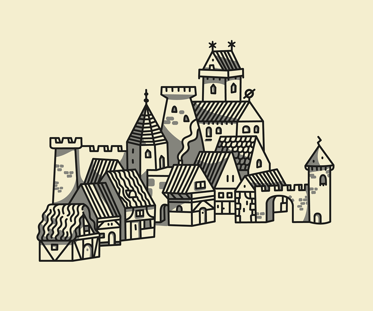 Character design middle ages medieval Landscape architecture outline town village king
