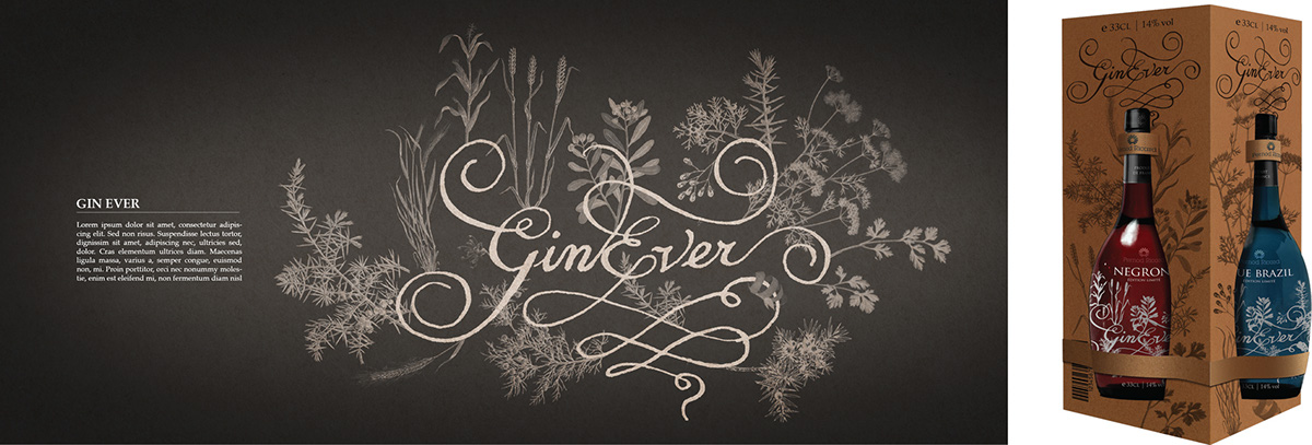 gin cocktail Packaging graphic print Calligraphy  