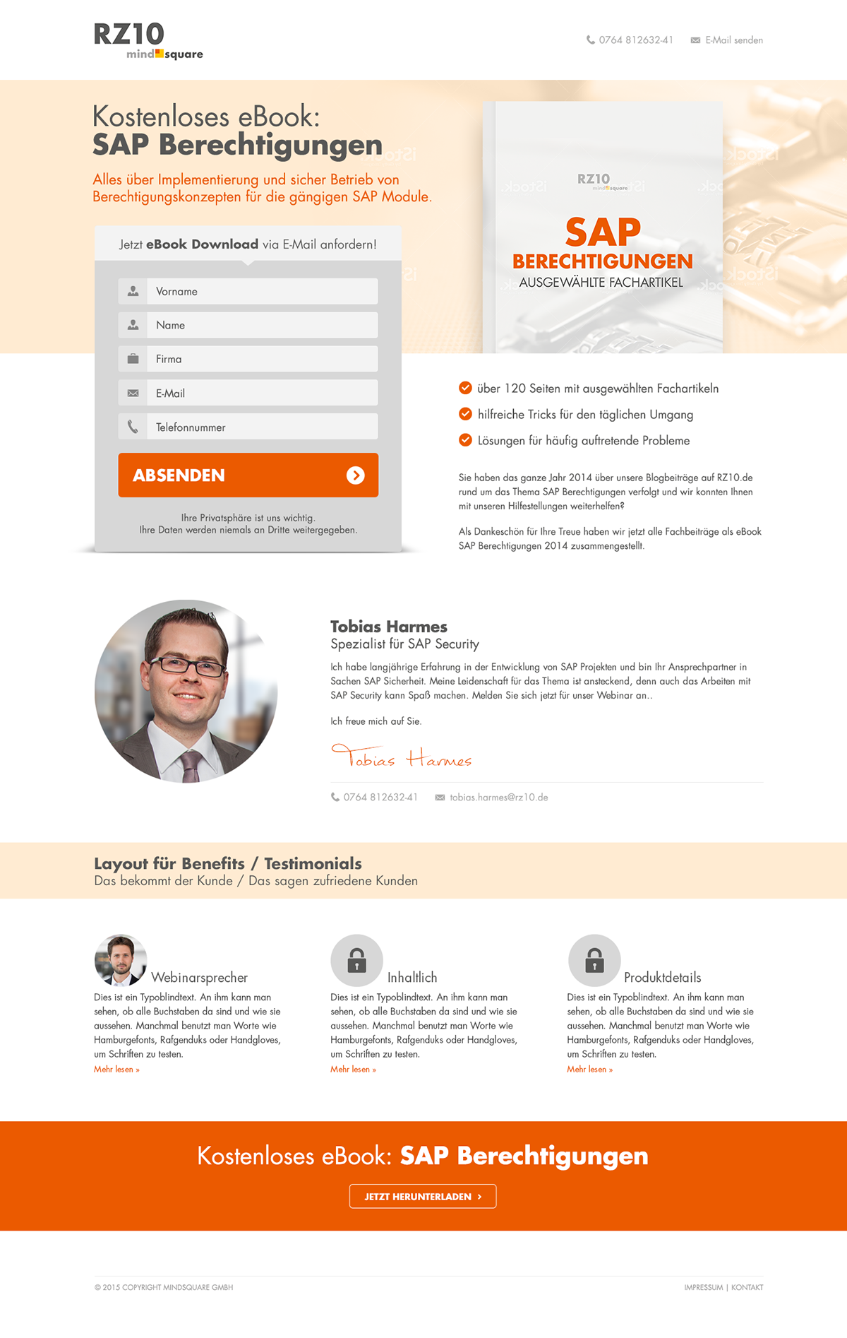 landing page ebook SAP clean orange grey