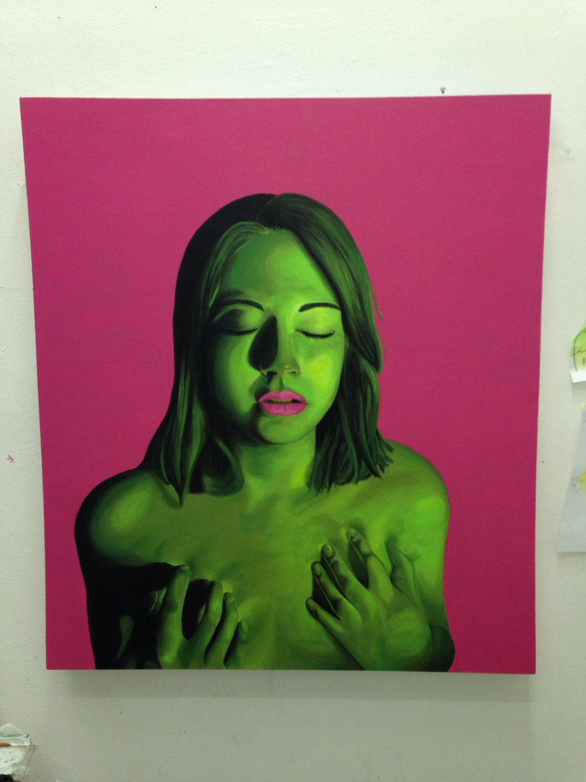 acrylic painting   self portrait Burren BCA OCAC artist student green passion Love