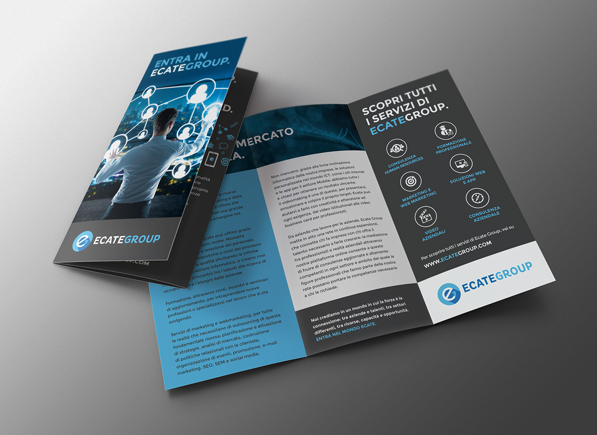 Ecate ecategroup brochure flyer logo business card brand modern flat Icon icons Logotype job services blue