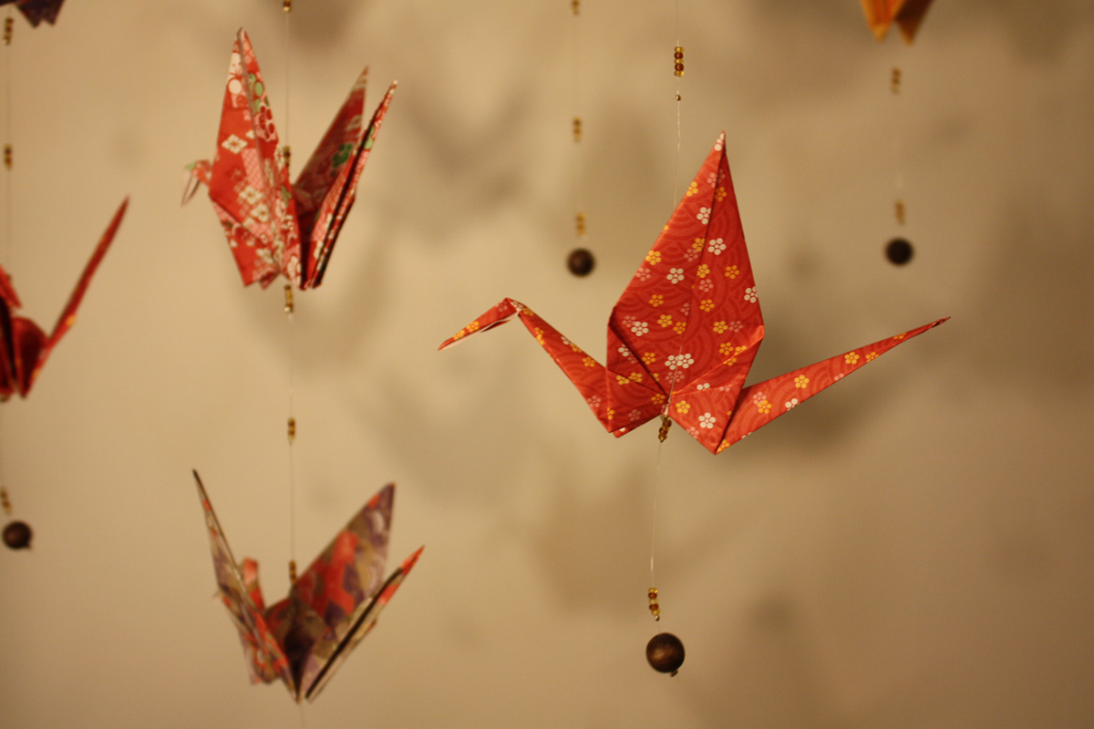 mobile origami  bird crane origami mobile blue children room decor decoration kid painting kid