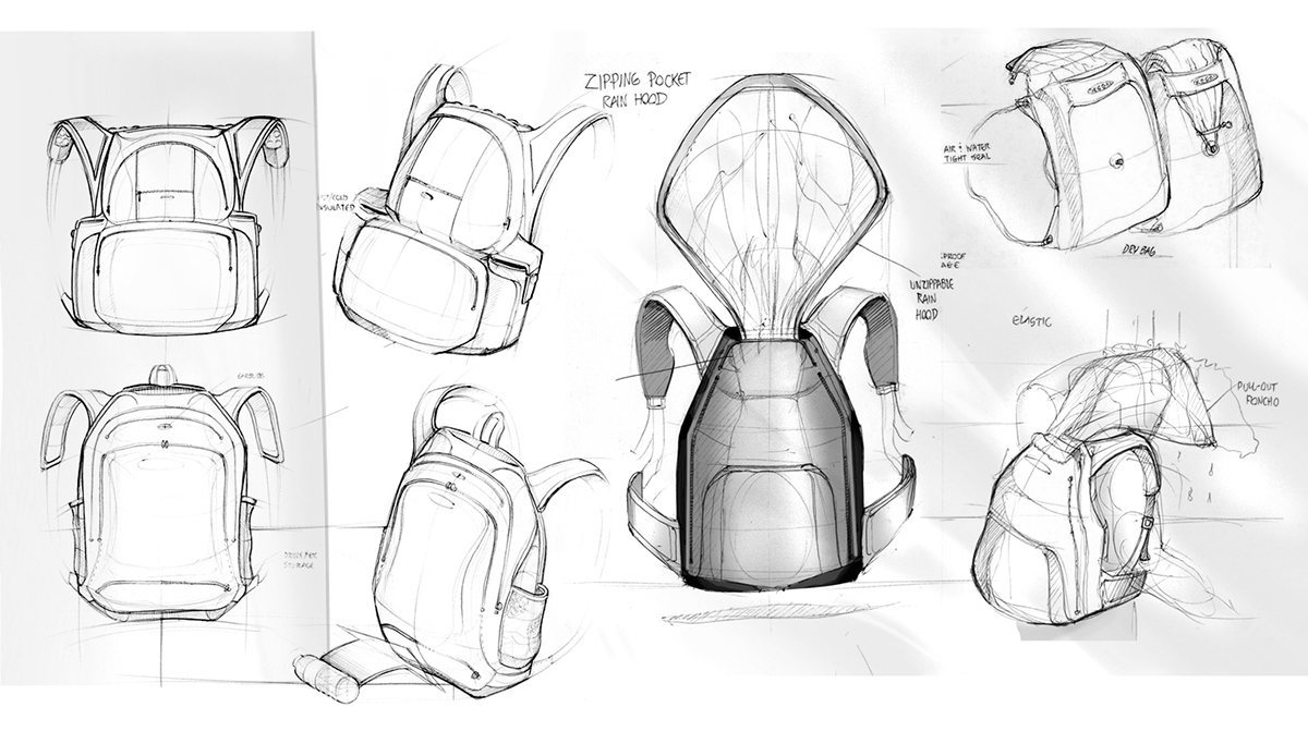 How to Indicate Soft Materials in a Backpack Concept Sketch 