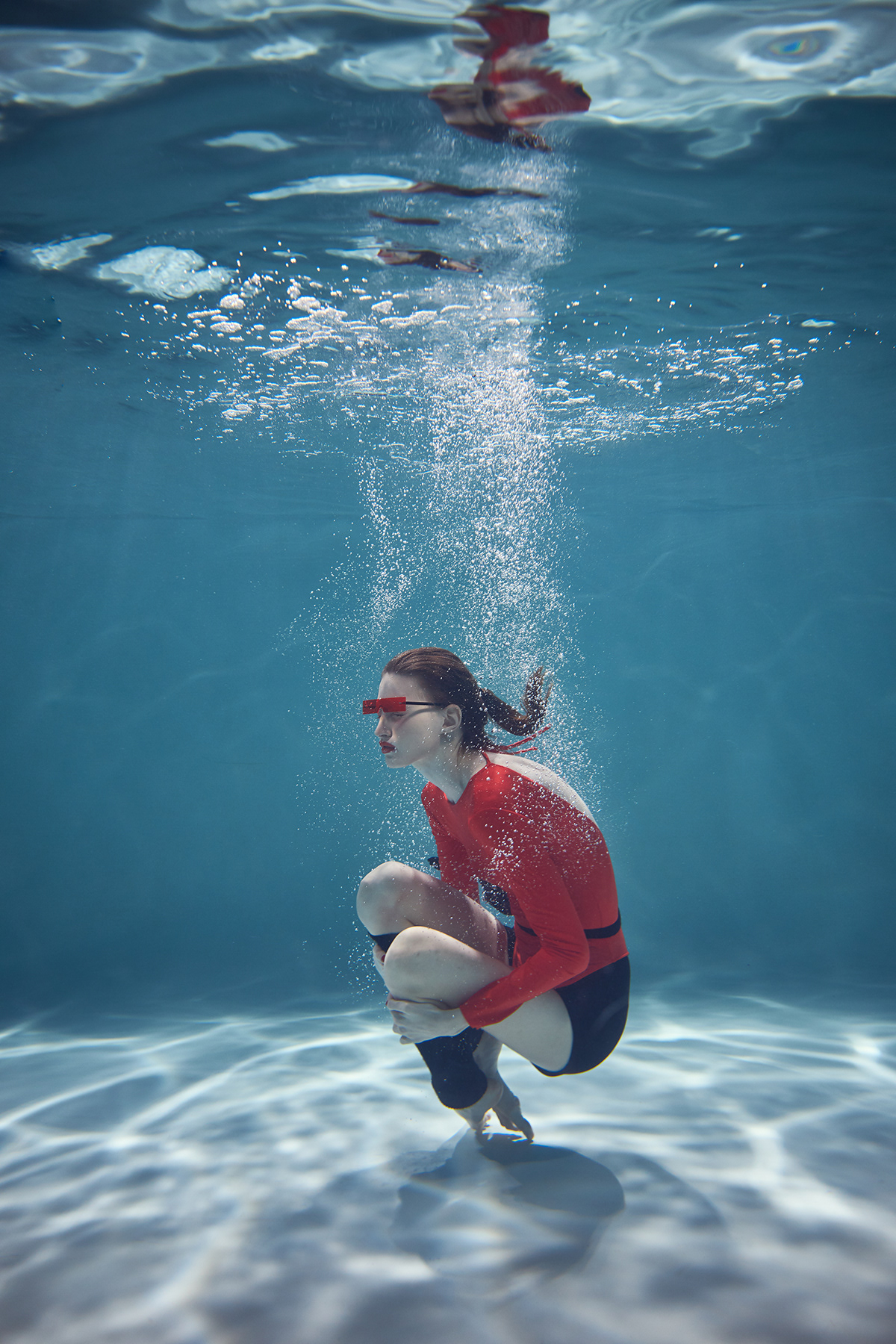 Fashion  red dress shooting underwater water