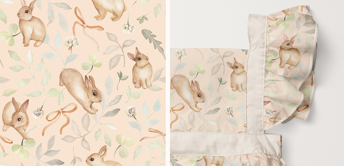 baby bunnies bunny fabric design kids illustration pattern seamless pattern surfacepatterndesign watercolor