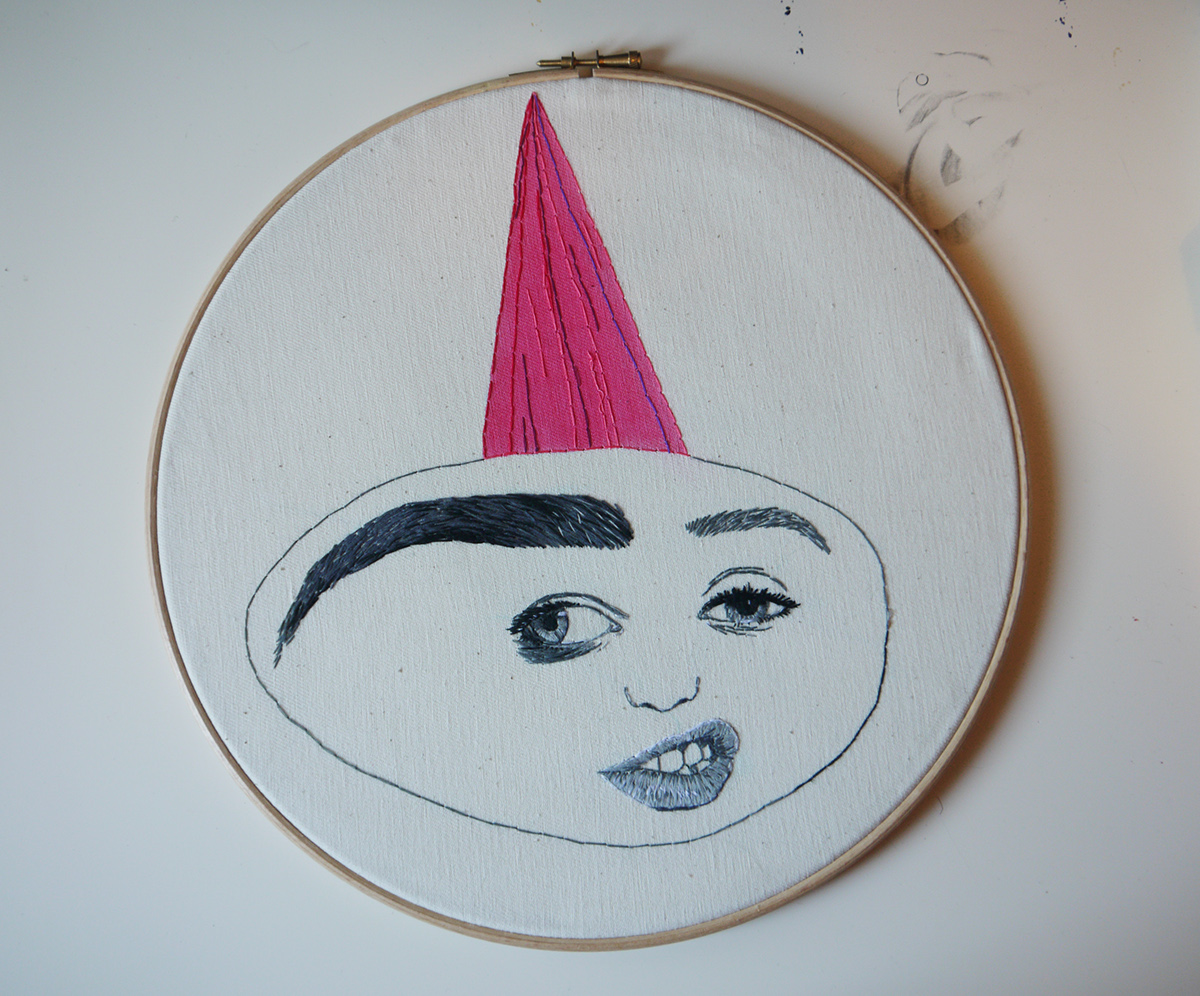 Embroidery handmade stitch sparklymouse portrait face collage Pretty Ugly fibre art hand stitch