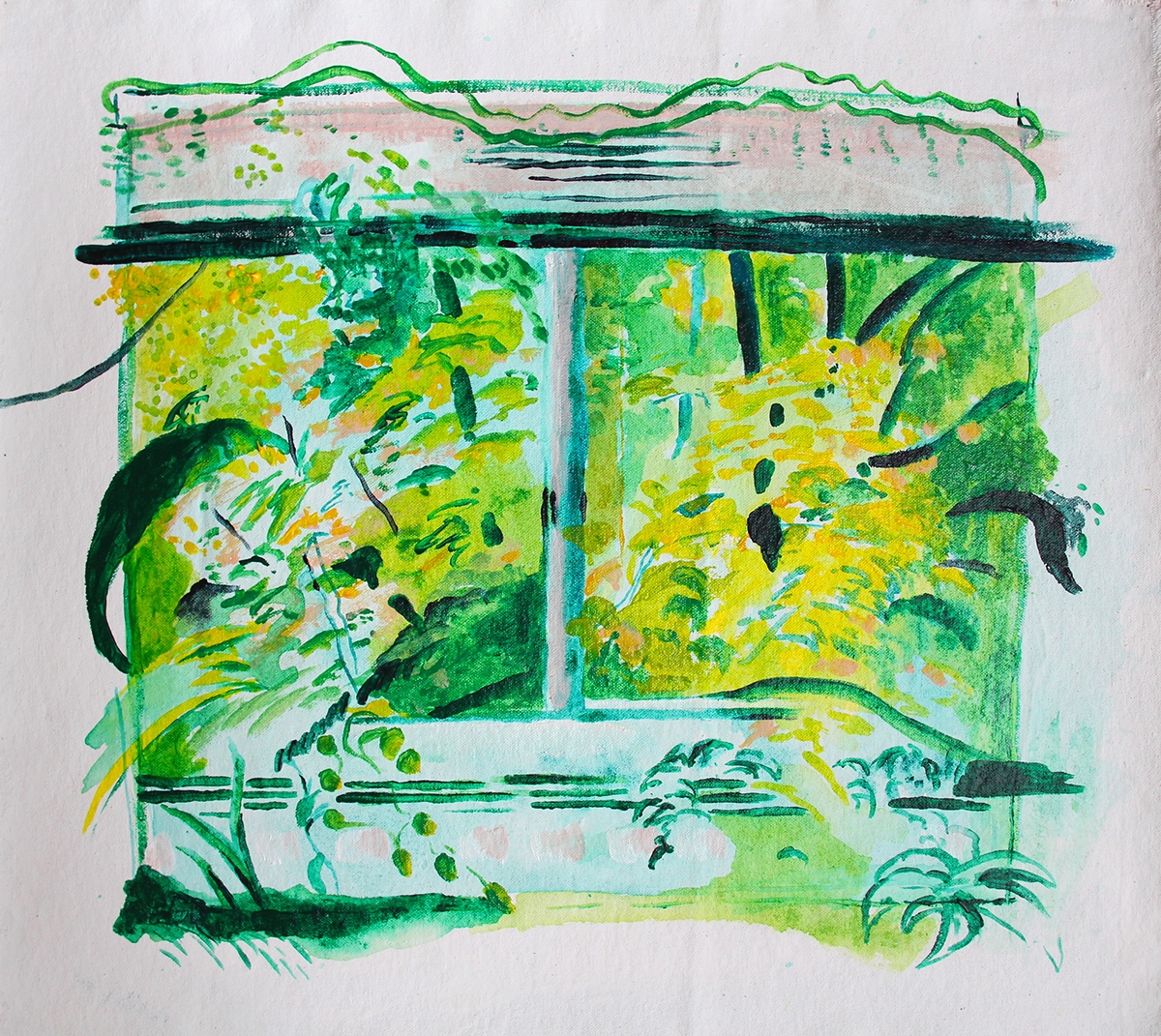 acrylic oil raw canvas pen windows green Nature plants garden