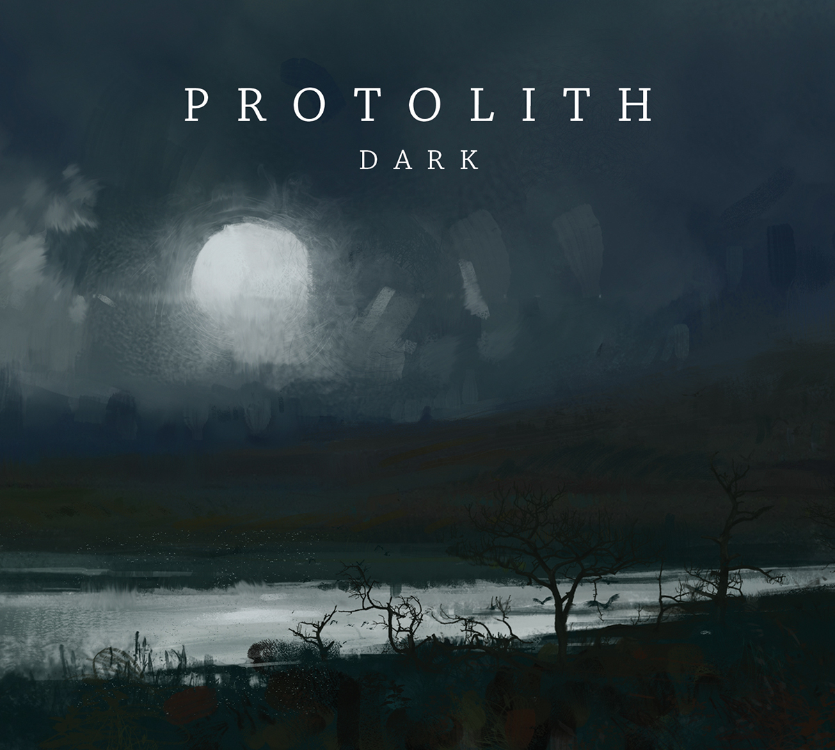 digital painting album art album cover metal protolith dark Landscape Night landscape moon lake hills Landscape Painting