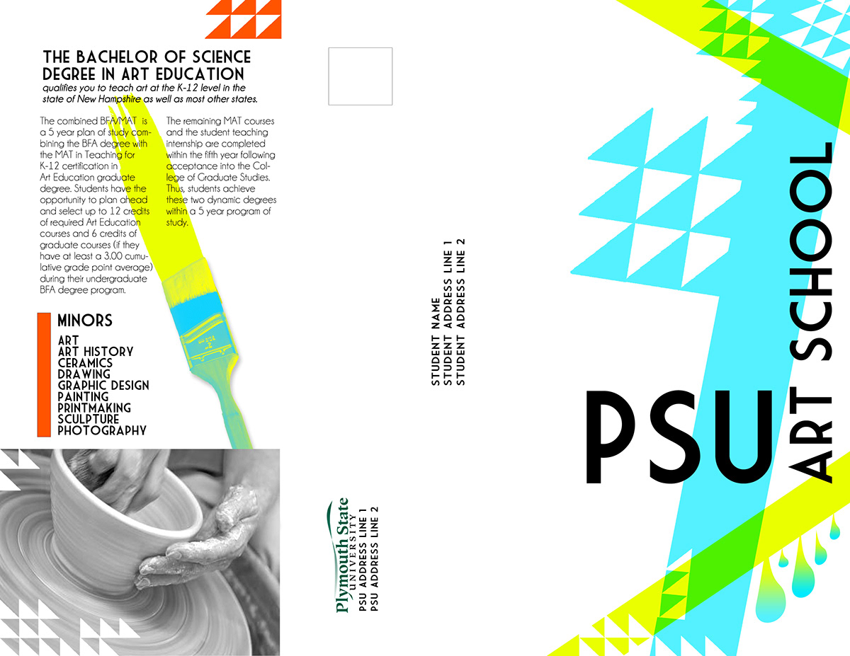 Plymouth State University PSU triangle brochure art school funky