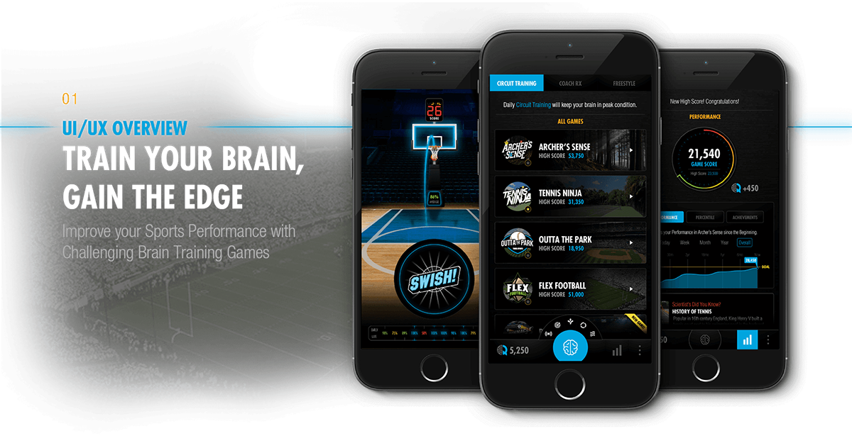 ui ux Interface Sports App Nike Brand Mark logo visual identity branding  mobile game brain training
