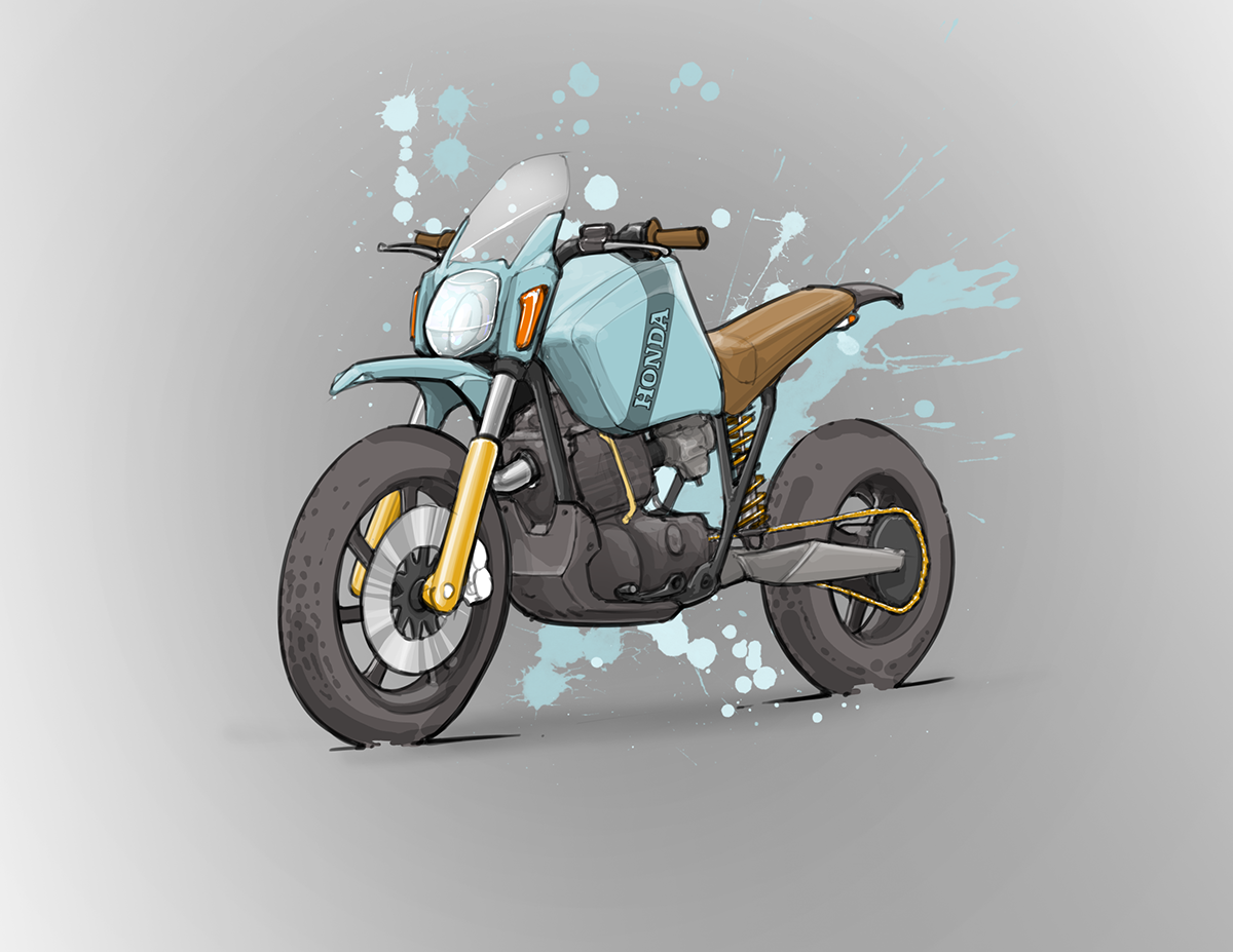 motorcycle dual sport concept Render sketch dualsport caferacer photoshop sketchbook
