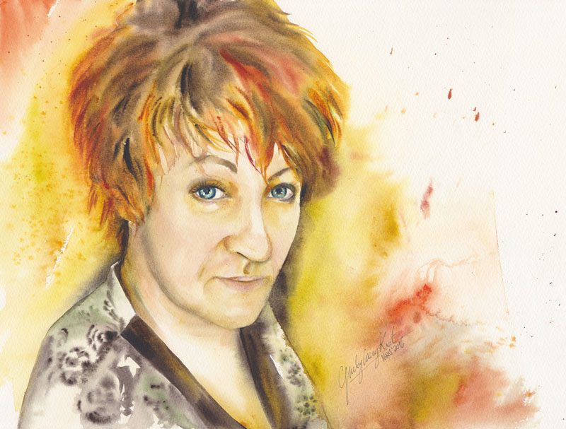 woman grubyczarnykot watercolor orange golden redhair art painting   ILLUSTRATION 