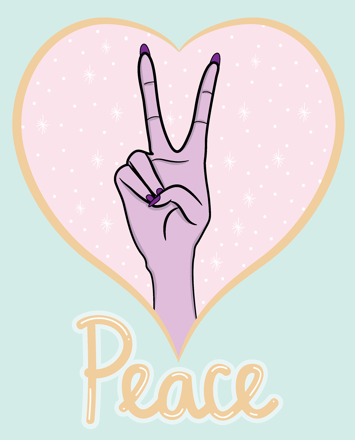 peace girl hand pastel Colourful  pink purple blue gold sign