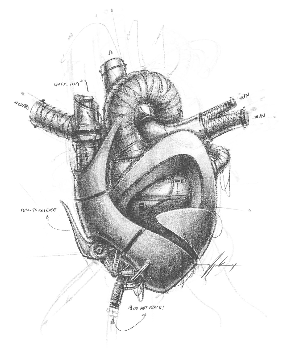 Digital Art  sketching sketchbook heart mechanical mech heart photoshop sketch wacom Intuos