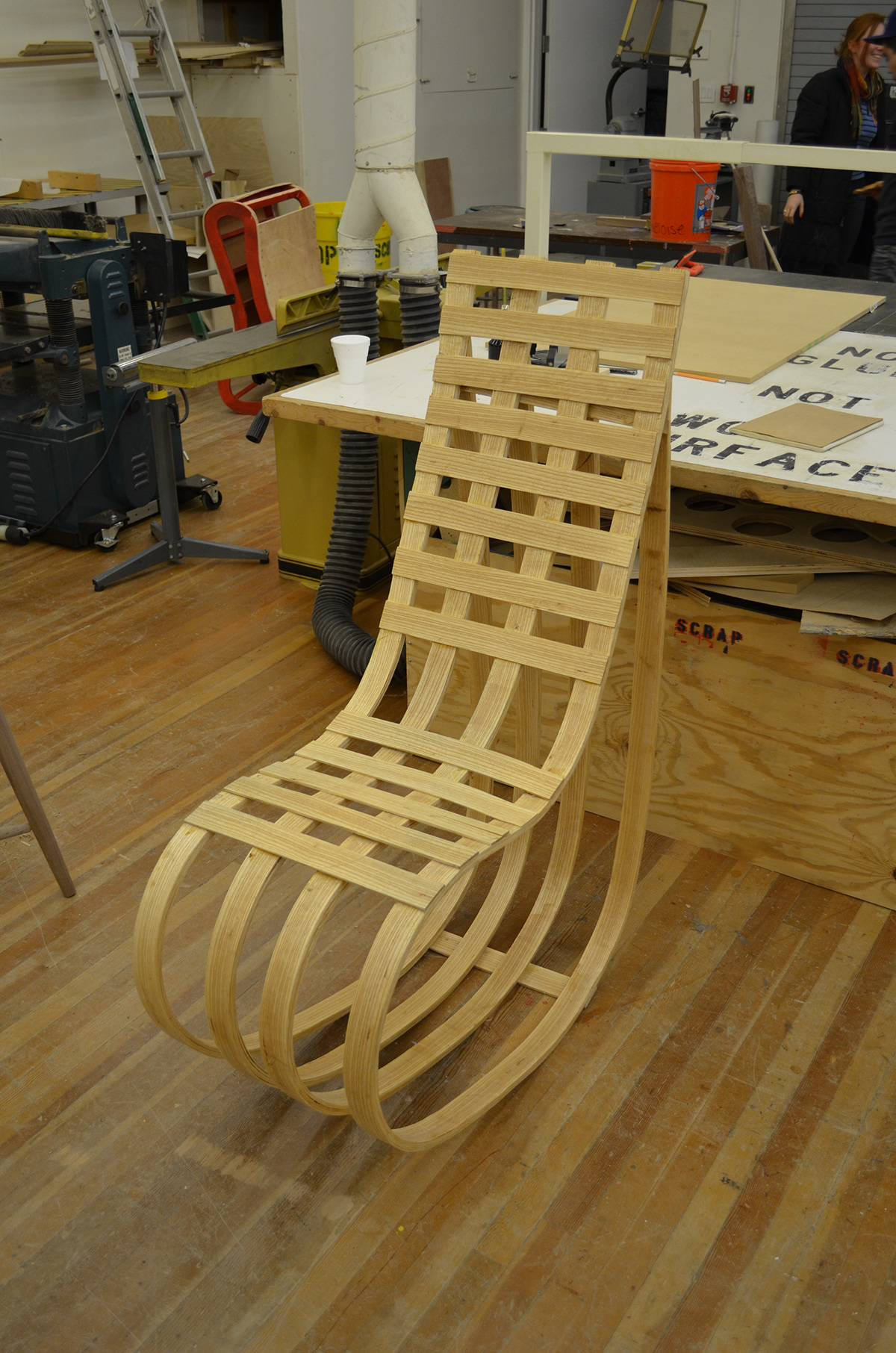 sculpture  Wood rocking chair tea cups
