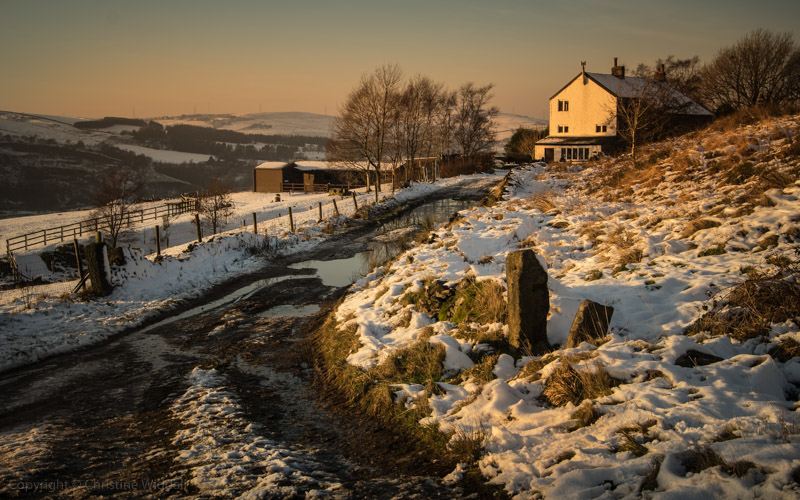 Landscape saddleworth UK england Greenfield Uppermill golden hour snow winter Pennines lancashire yorkshire