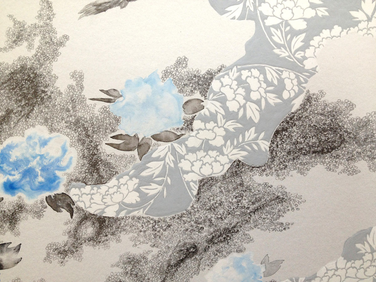 japan pencil Wabisabi Black&white Space  acrylic paper pattern Tree  flower peony Plant multiplication detailed art