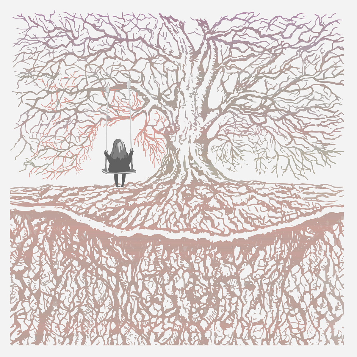 a garden swing Drawing  hand drawing ILLUSTRATION  life lonely rooting symbol The Roots Tree 