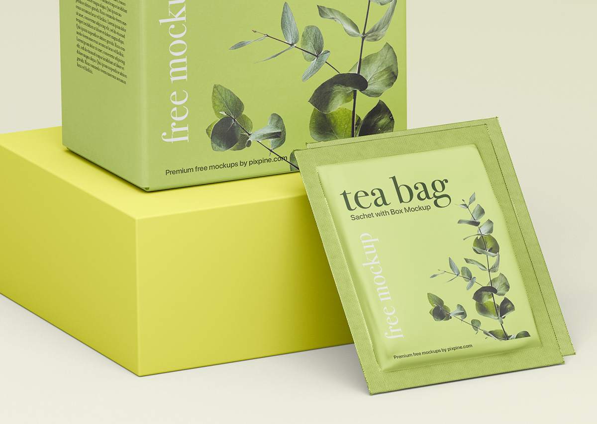 tea bag Packaging sachet psd template design print tea cup box