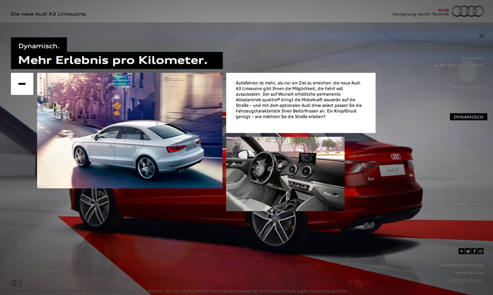 Audi HTML 5 microsite Audi A3 sedan car automotive   Webspecial Scrolling Page