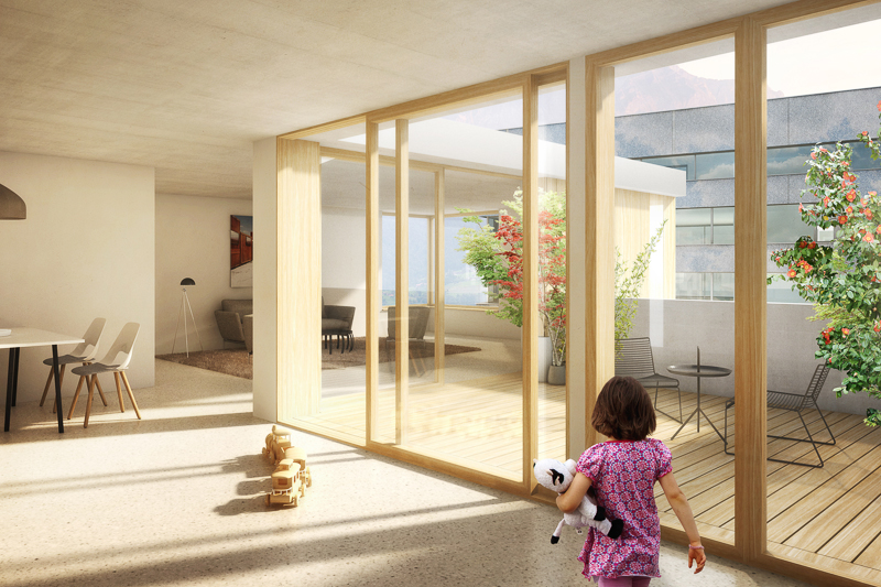 Competition 3d render Exterior Render housing Switzerland 3D Visualization interior render