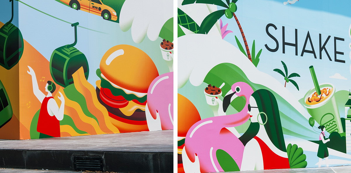 sea beach Illustrator ILLUSTRATION  Mural Holiday Shake Shack burger Food  Advertising 