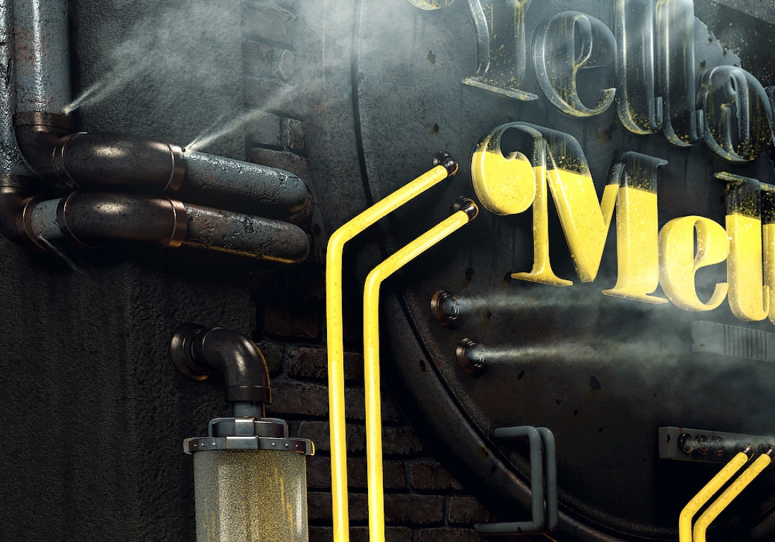 yellow mello machine Work  studio steam punk Steam retouch image 3D concept laboratory action rust photoshop conference tools