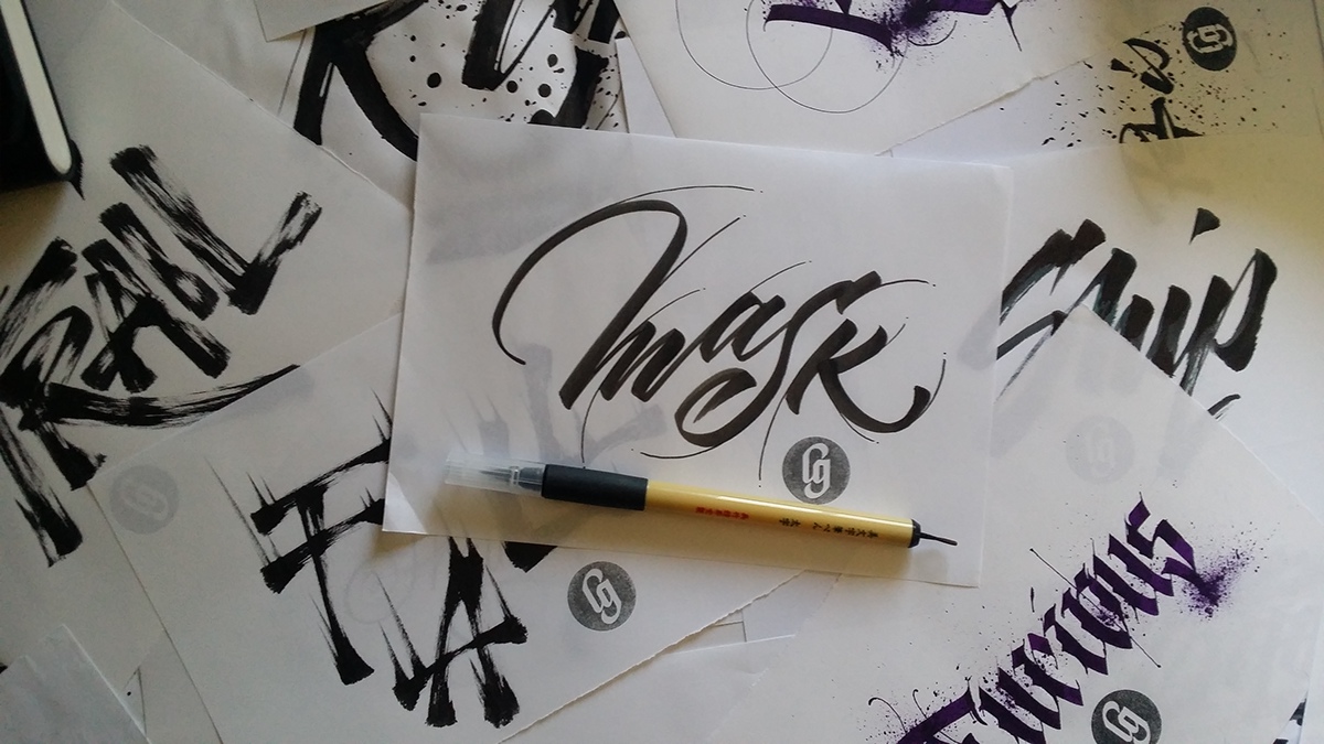 ink brush folded pen parallel calligrapfy  typo typography   lettering blackink