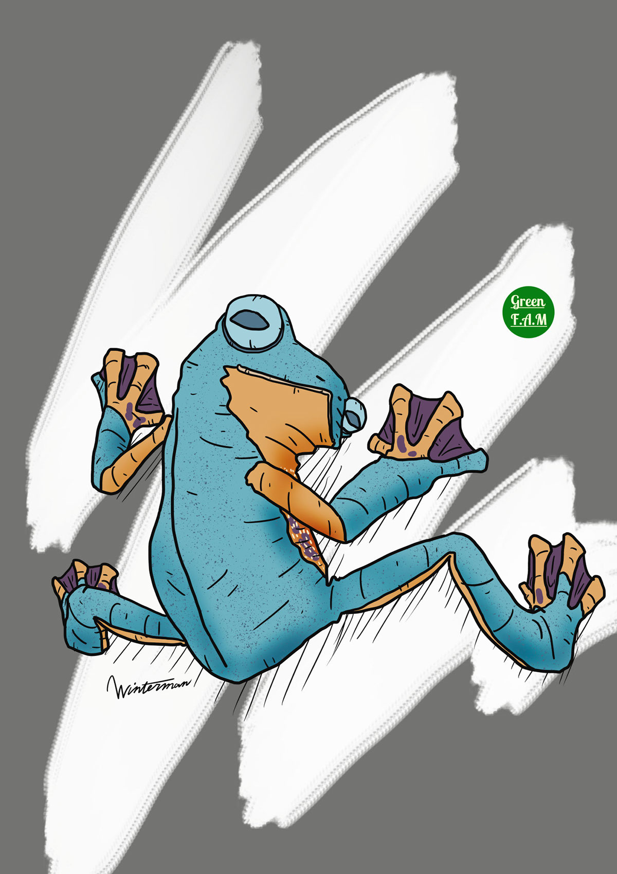 Illustrator orignal Character winterman green fam frog イラストレーター カエル 青いカエル
