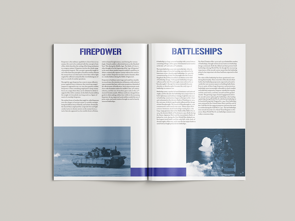 Wikipedia publication publication design graphic design  InDesign layouts spreads warfare War typesetting