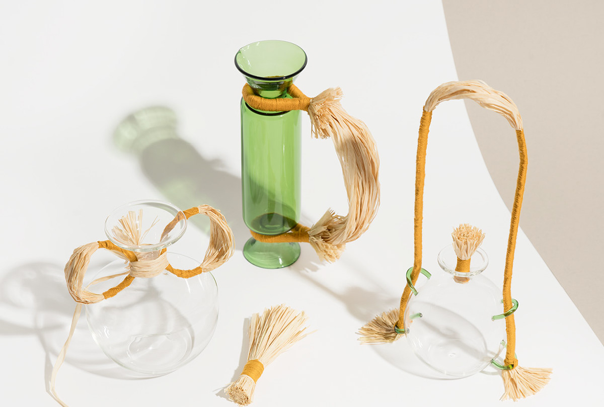 Adobe Portfolio home made artisanal Macrame glass glassblown textile glassware product design  design