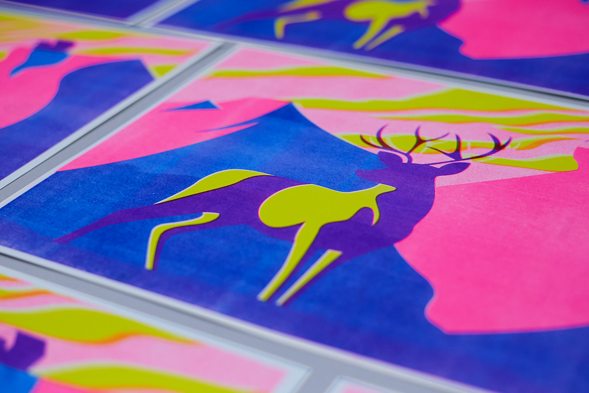 risograph print limited series Phosphor neon colors poster flamingo Icebear