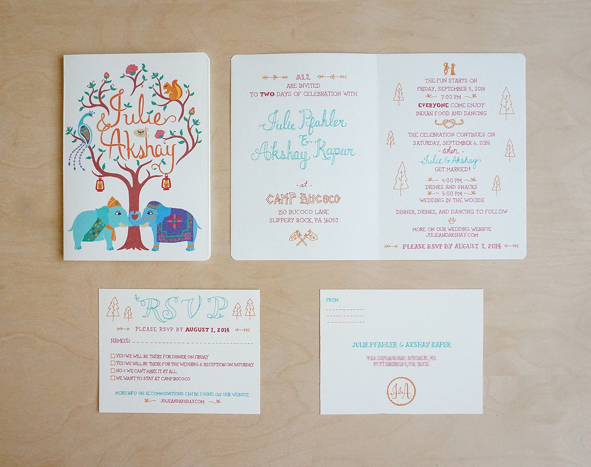 wedding invitation indian boy scout camp HAND LETTERING elephants
