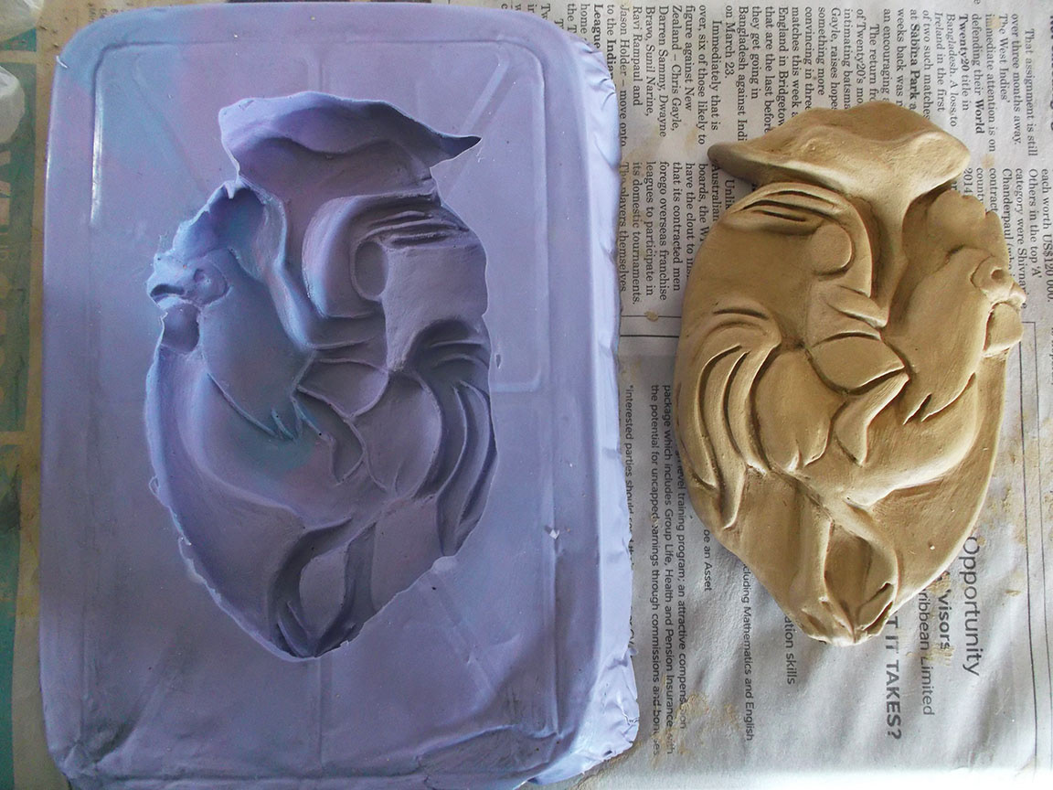 Artist Residency sculpture illustrating acrylic ink clay Barbados Caribbean story animals fantasy Mold Making