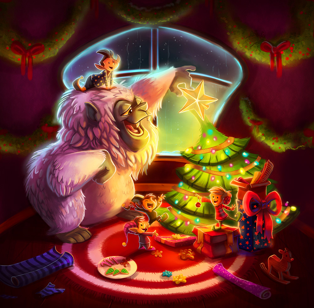 yeti Christmas elf Tree  lights