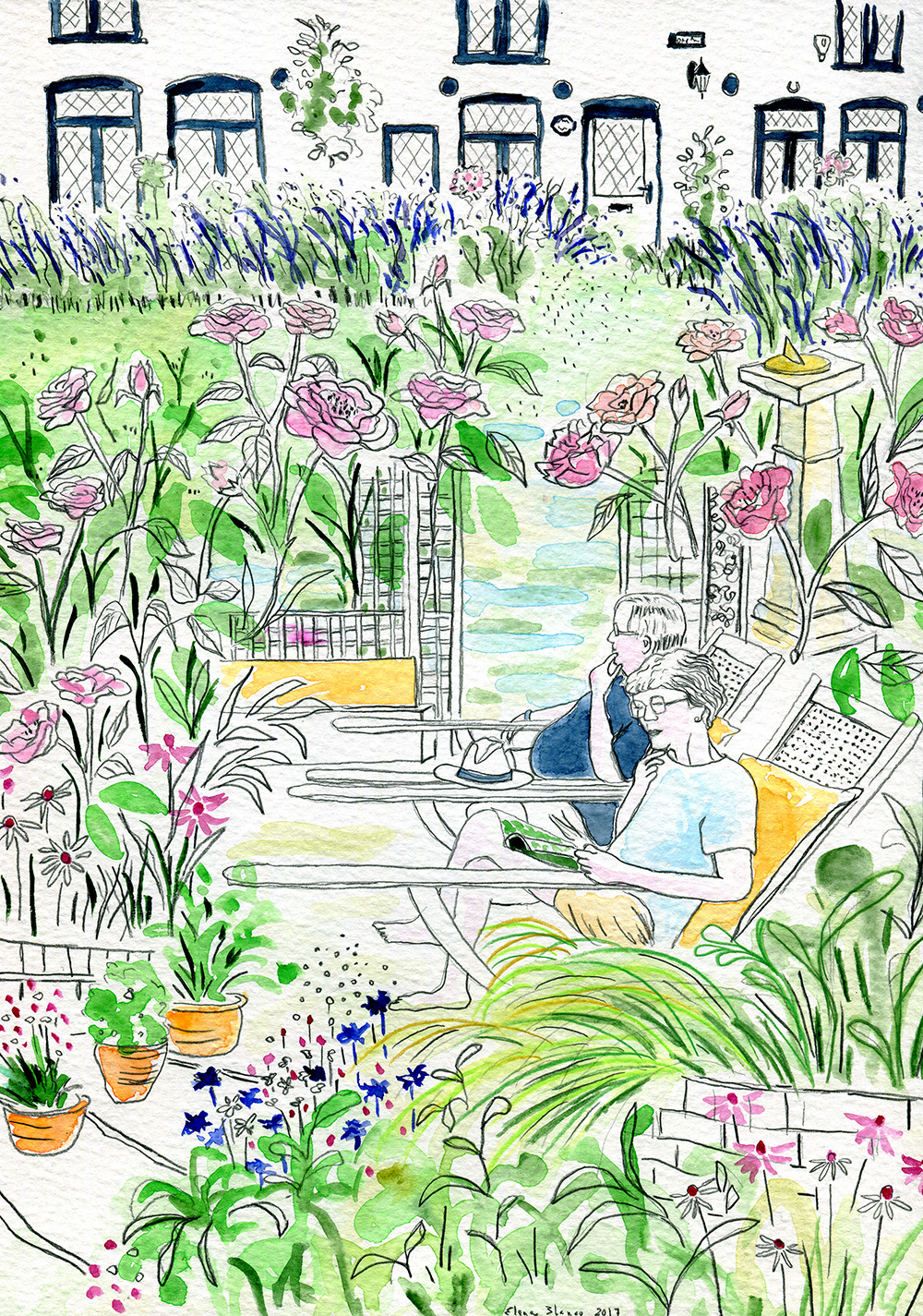 Couple in an English garden, made to order illustration