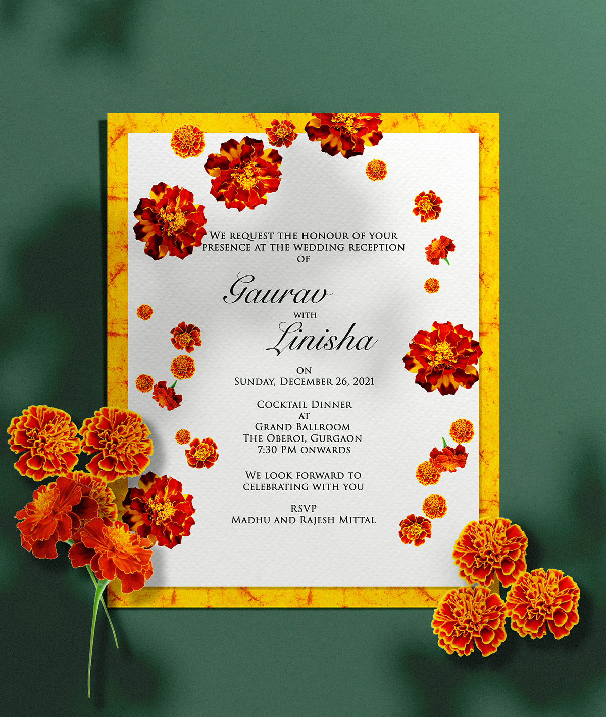 card India indian indian wedding Invitation invitations invites Marigold wedding wedding invitation