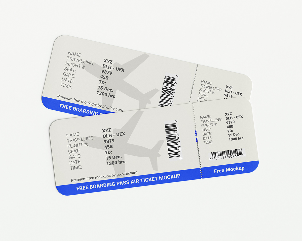 Air Ticket Boarding Pass free mockup  psd mockup photoshop template branding  event ticket movie ticket