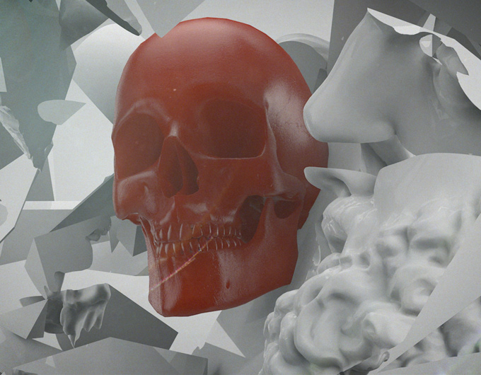 3rd Floor Bart De Keyzer statue skull red explosion 3D culture garbage civilisation opinion Violin taste