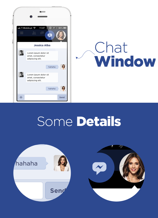 flat concept clean fb mobile iphone app application UI design blue icons