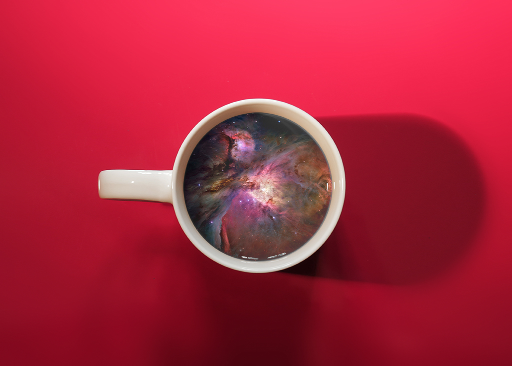 surreal digital manipulation Photo Manipulation  Coffee tea Mug  Ocean galaxy morning microcosm seapression surfing waves sea stars Space 