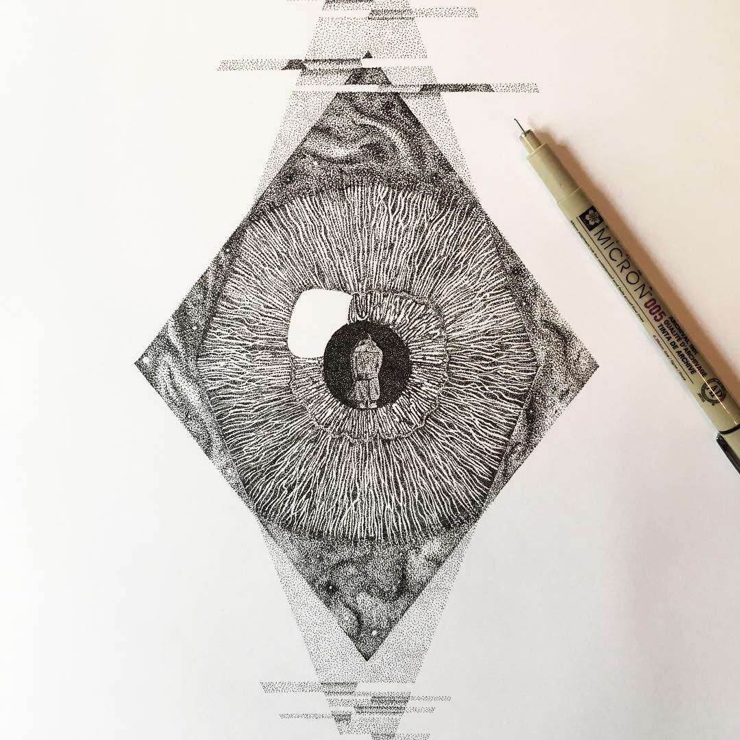 art graphic design artist dotwork dots ink tattoo pen black geometry Glitch universe