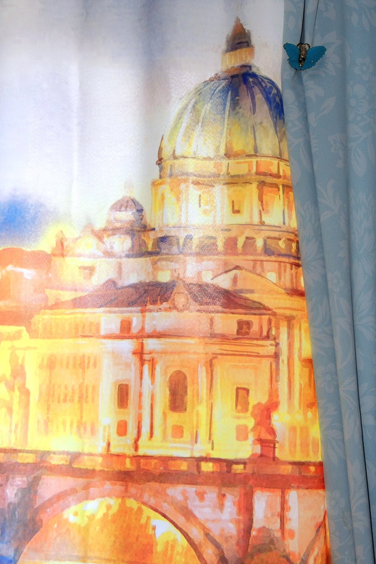 curtains world cities Printing on fabric for an interior watercolor aqwarelle paint painrer art artist