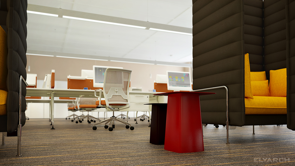 Vitra antonio citterio workstation ID Alcove bouroullec paragon strobe warm orange Ambient Office visualisation CGI Interior