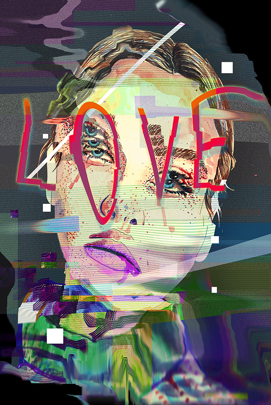 girls faces watercollor Glitch glitchart covers lovely Paintings
