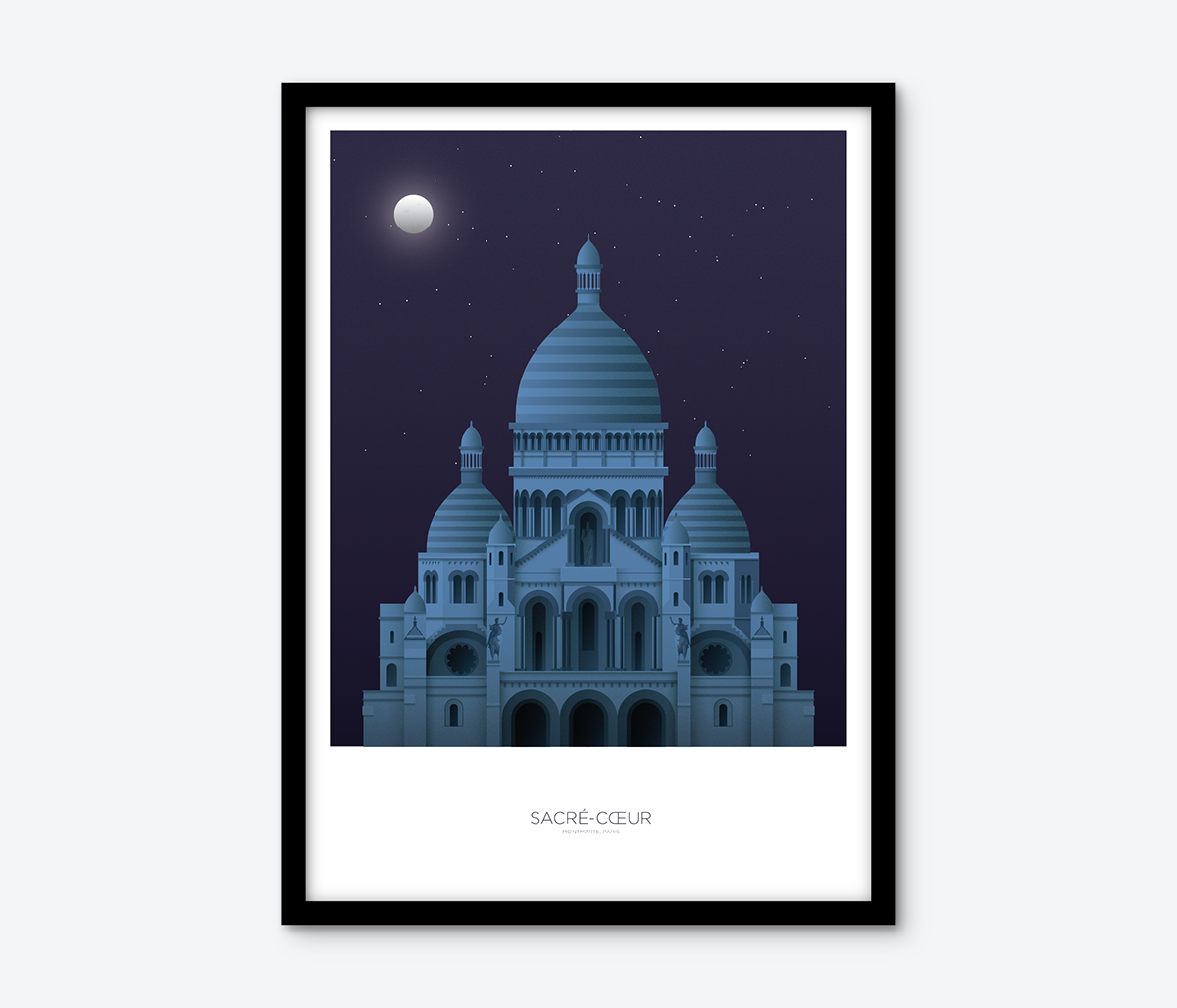 Adobe Portfolio Paris Landmarks posters ILLUSTRATION  vector louvre montmartre night moon