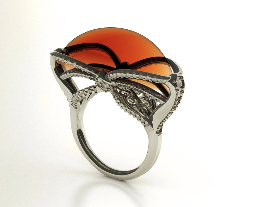 orange wedge cocktail ring gold diamonds Citrine Custom
